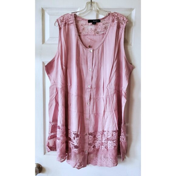 DENIM 24/7 WOMENS SLEEVELESS LACE BLOUSE BUTTON DOWN SHIRT SIZE 24W NWT - Picture 1 of 7